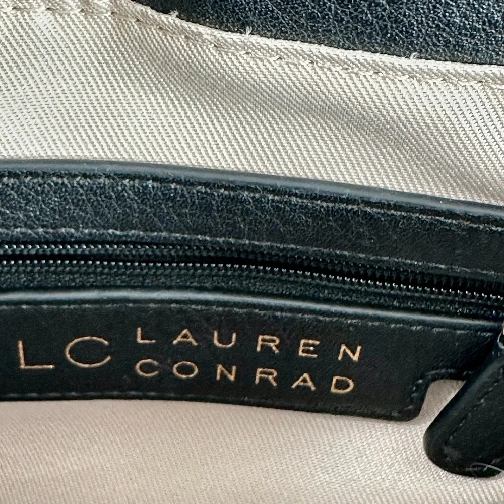 Lauren Conrad Black Faux Leather Flap Shoulder Crossbody‎ Bag Gold Accents